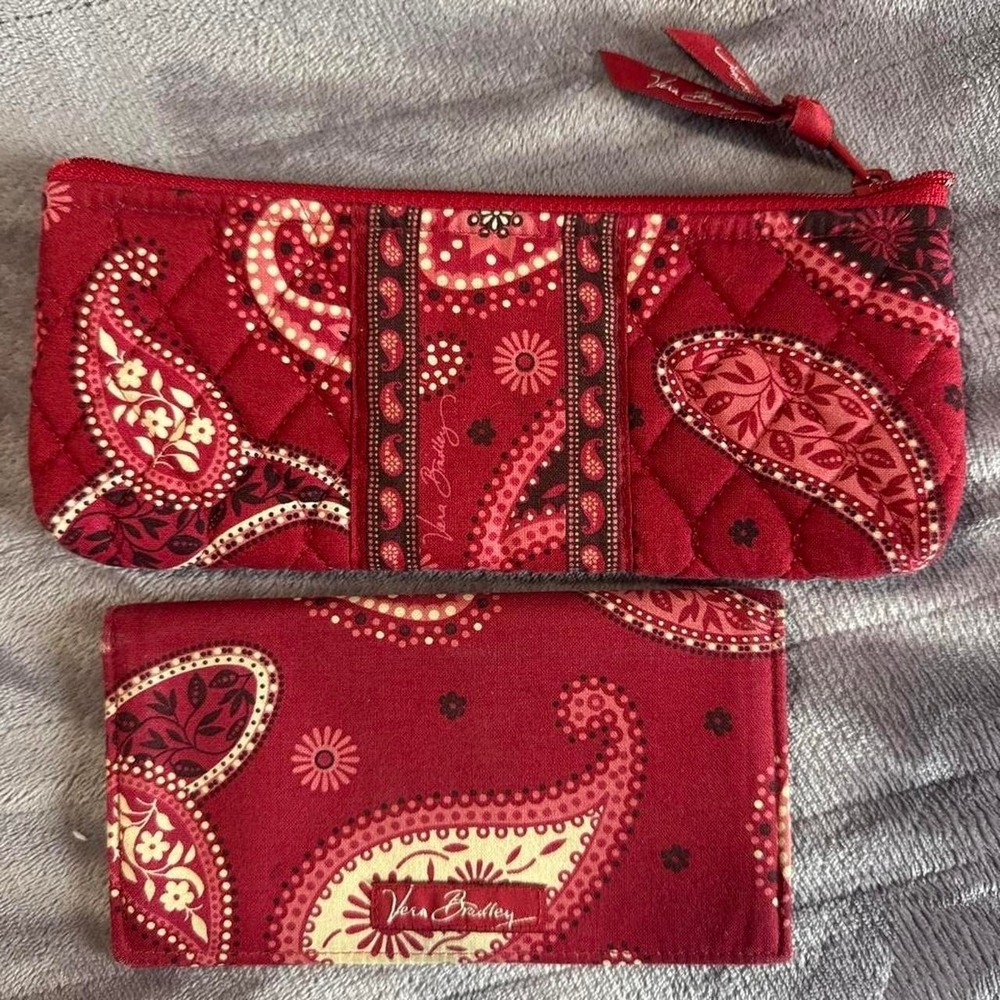 Vera Bradley Red Mesa Bandana Paisley wallet and check book cover set clean